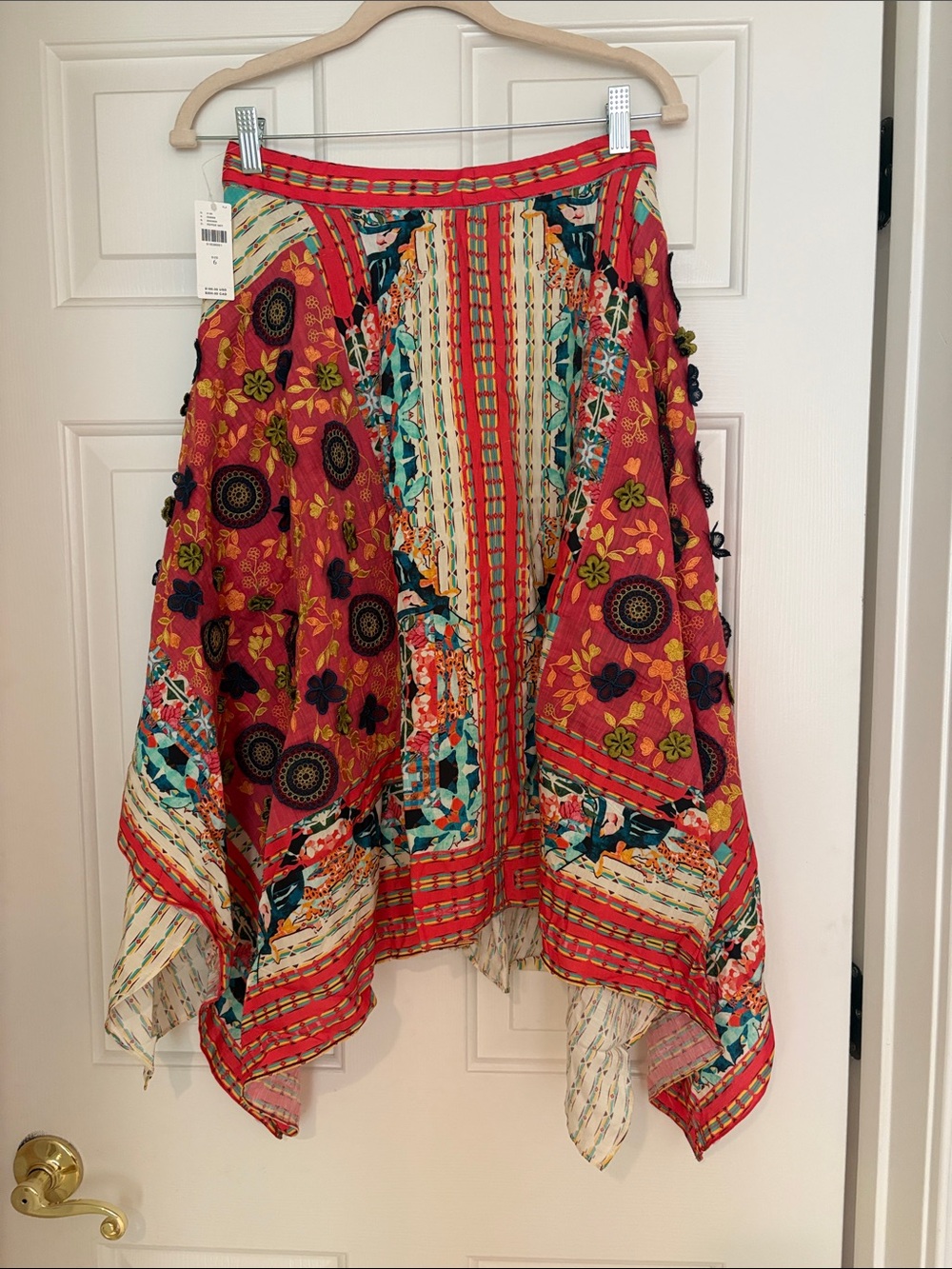 Anthropologie Boho Floral Handkerchief Hem Skirt - Red Multi